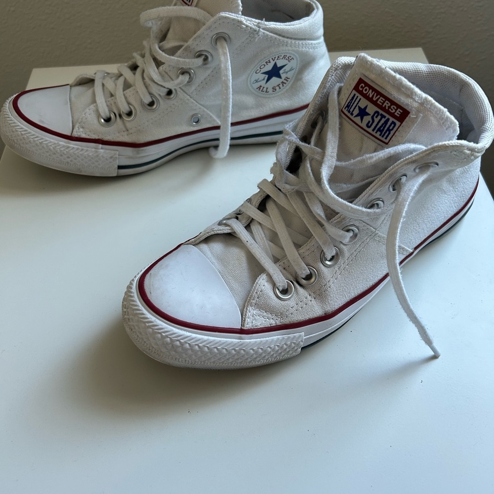 Converse White Canvas Mid-Tops with Red Trim